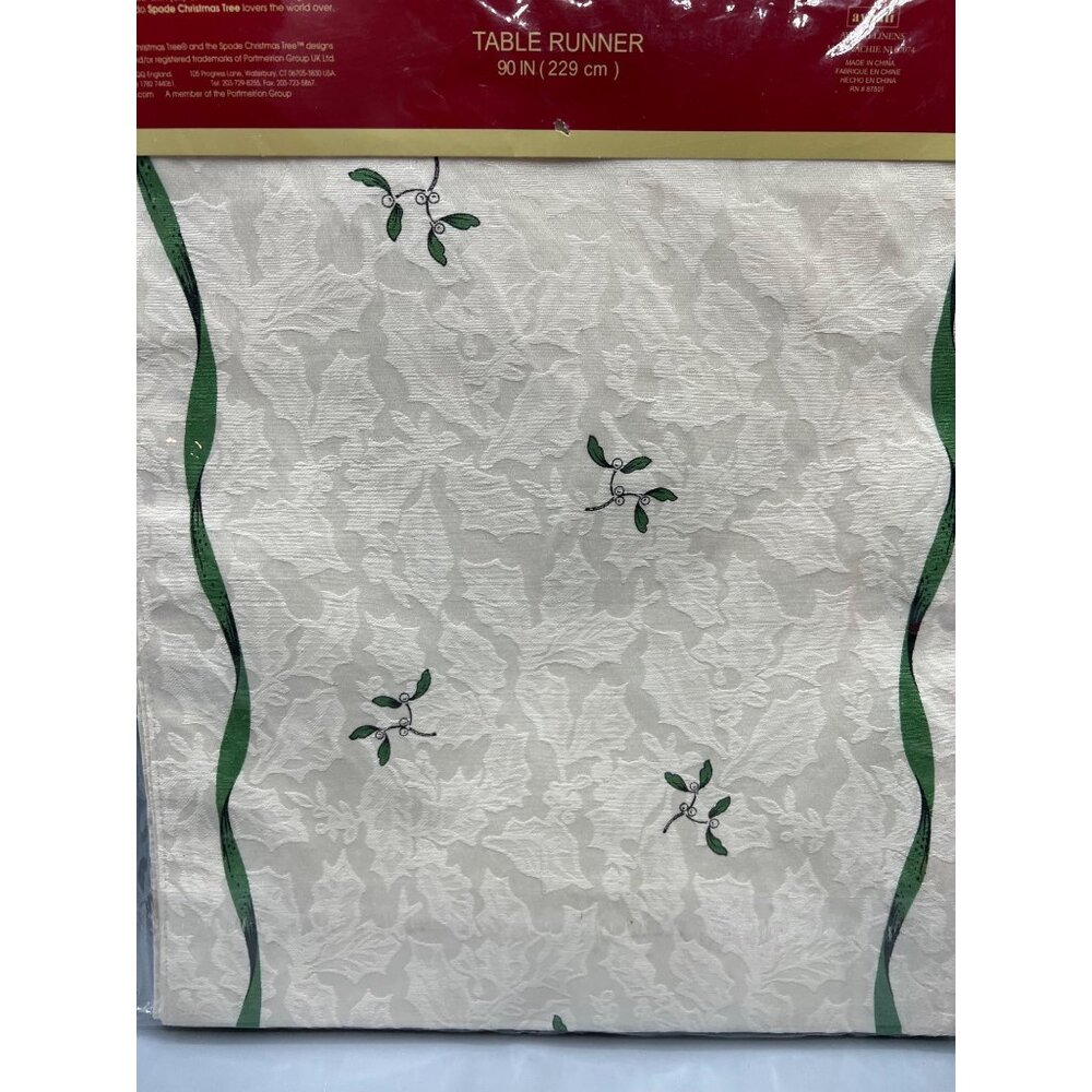 Spode Christmas Tree Table Runner 90 in Ivory & Green Fine Dining Holiday Decor - Picture 7 of 8